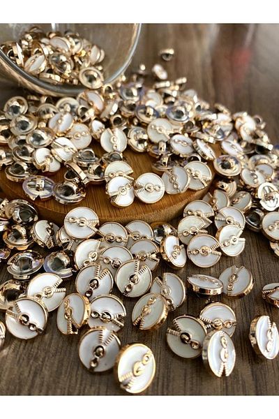 canan dizayn 11.5 Mm Gold Footed White Enamel Metallized Zipper Button (20 PCS)