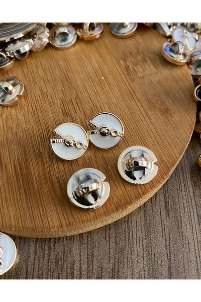 canan dizayn 11.5 Mm Gold Footed White Enamel Metallized Zipper Button (20 PCS)