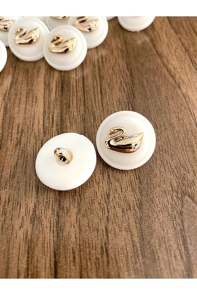 canan dizayn 21.5 mm Footed White Gold Metalized Swan Button (8 Pcs)