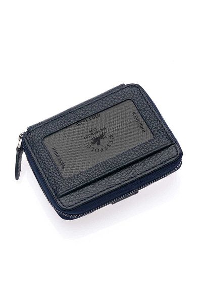 By Hakan Πορτοφόλι West Polo 1595 Model Navy Blue από γνήσιο δέρμα
