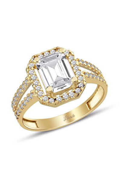 Lilarote Pırlanta Çift Sıra Kol Baget Taşlı Altın Yüzük