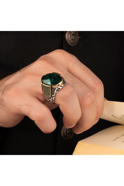 Argento Silver Kök Zümrüt Taşlı 925 Ayar Gümüş Yüzük