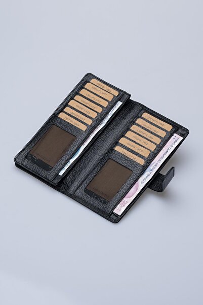 DERİNSS Drc7533 Genuine Leather Black Wallet & Phone Holder with Plate