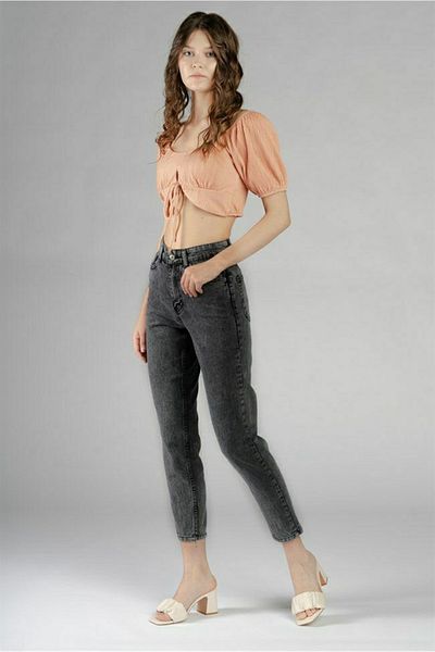 LİMABEL Pantaloni spanioli cu talie înaltă afumati de zăpadă Mom Jeans Lycra Colorfast afumati Blugi Mom foarte confortabili