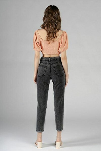 LİMABEL Spanish High Waist Smoked Snow Mom Jeans Lycra Colorfast Smoked Extra Comfortable Mom Jeans