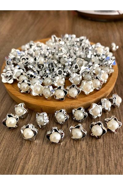 canan dizayn 11 Mm Footed Nickel Metalized Star Button with Pearls (15 PCS)
