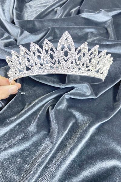 Hobigram Star Model Silver Color Bridal Henna Crown – Coroană, Crystal Stone, Model Chic, Tiara Mireasa, Accesoriu pentru păr