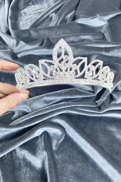 Hobigram Zeyn Model Silver Color Bridal Henna Crown – Coroană, Crystal Stone, Model elegant, Tiara de mireasă, Accesoriu pentru păr –