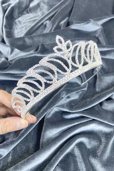 Hobigram Coroană de mireasă cu henna de culoare argintie model Star – Coroană, piatră de cristal, model elegant, coroană de mireasă, accesoriu de păr –