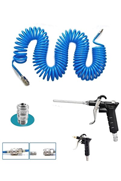 Anadolu Strong Kompresör Spiral Hava Hortumu 8 Mm 15 M Hava Jakı Hava Tabancası Recor 3 Pcs Seti