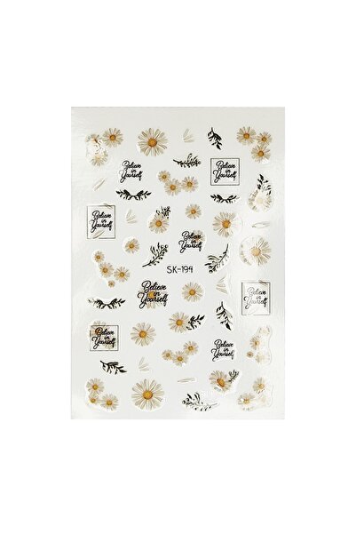 Flash Tattoos® Beyaz Papatya Ve Dallı Bahar Nail Art Süsü-tırnak Sticker