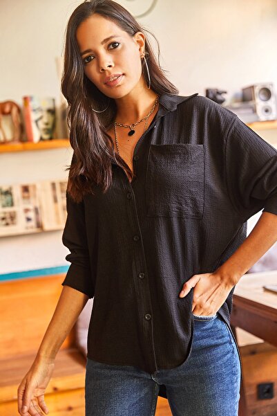 Olalook Dámská oversize košile s dlouhým zadkem a zapínáním na knoflíky GML-19001069