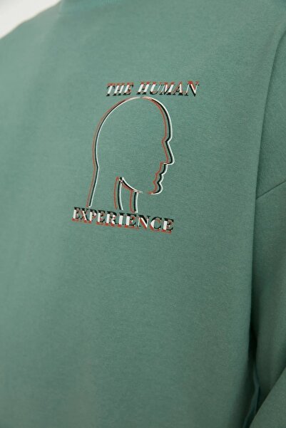 Trendyol Collection Ментов оувърсайз/широк крой суитшърт с щампа и неповдигащ се дизайн TMNAW22SW0417