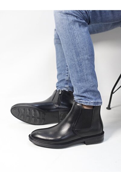 capel hor-se Erkek Chelsea Siyah Antik Fermuarlı Deri Bot