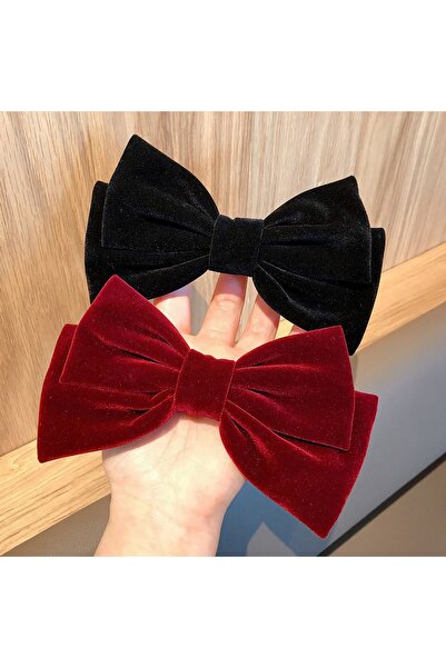 NSM Γυναικεία πόρπη με φιόγκο από βελούδο κόκκινο και μαύρο