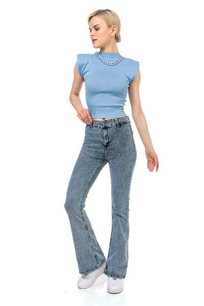 Trn JNS Raymond Laura Blugi spanioli Denim spaniol Talie înaltă Colorfast Blue Medium Snow Pantaloni Jean