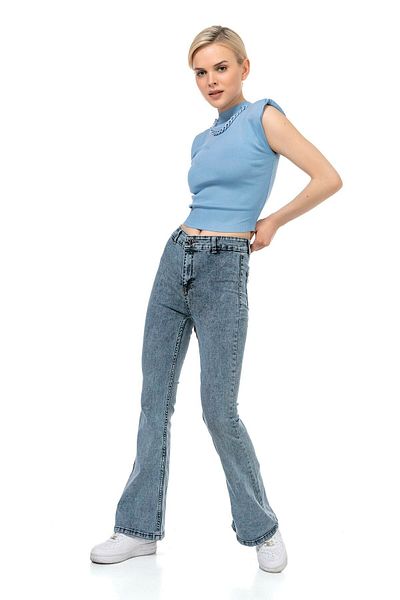 Trn JNS Raymond Laura Blugi spanioli Denim spaniol Talie înaltă Colorfast Blue Medium Snow Pantaloni Jean