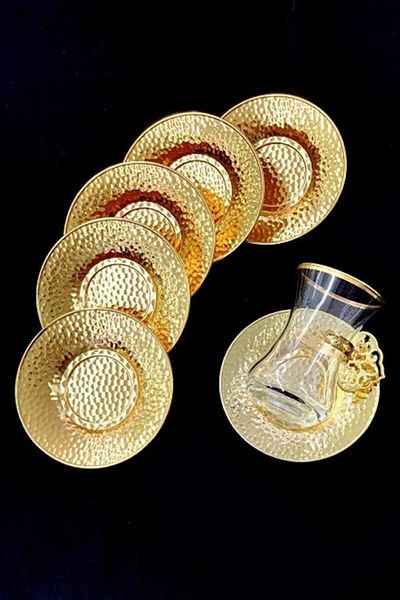 06 KAYRA STORE 6-Piece Gold Metallic Look Mica Tea Plate Forged Gold Plate