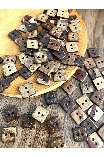 canan dizayn 9 Mm Square Coconut Button with 2 Holes (15 PCS)