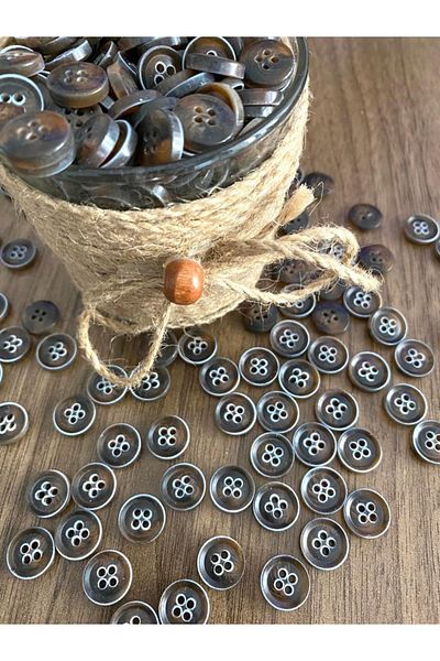 canan dizayn 15 mm Brown-Beige 4-Hole Polyester Button(25Pcs)