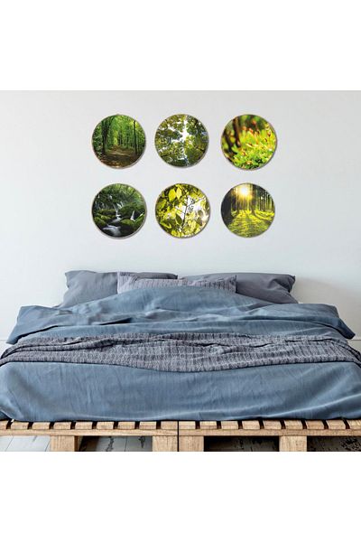 CajuArt 6 Piece Forest Themed 30 cm Wooden Wicker Edge Wall Painting
