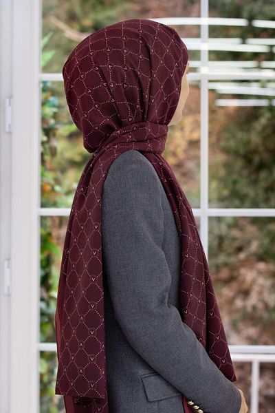 Vissona Γυναικείο πολυτελές μεταξωτό σάλι Medina Claret Red-1