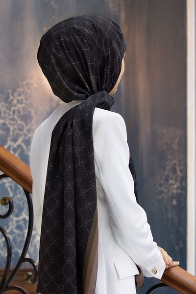 Vissona Γυναικείο Luxury Medina Silk Shawl Μαύρο - Milk Coffee