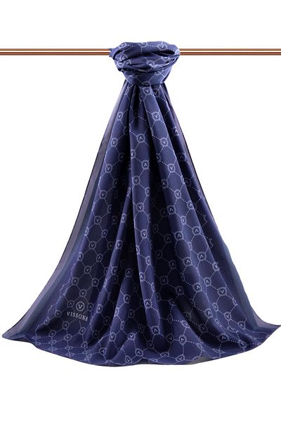 Vissona Γυναικείο μεταξωτό σάλι Navy Blue-3 Medina - Luxury