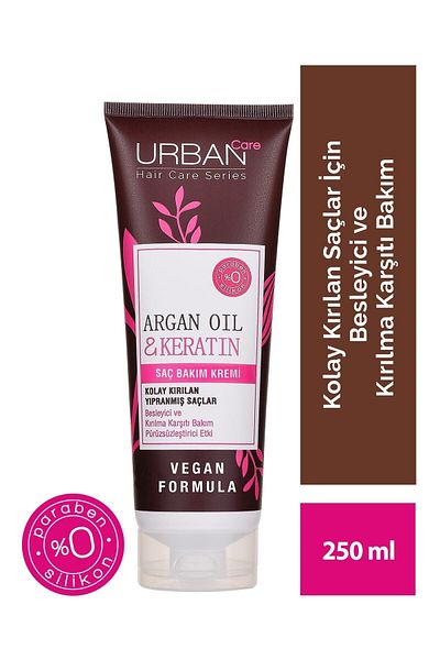 Urban Care Argan Oil & Keratin Easy to Break Hair Care Cream for Damaged Hair - Vegan Formula - 250ml