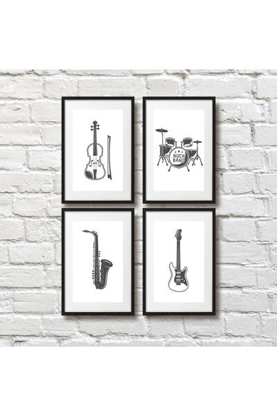 Genel Markalar (siyah Çerçeve Görünümlü) Müzik Enstrümanları Bateri Gitar Kem...