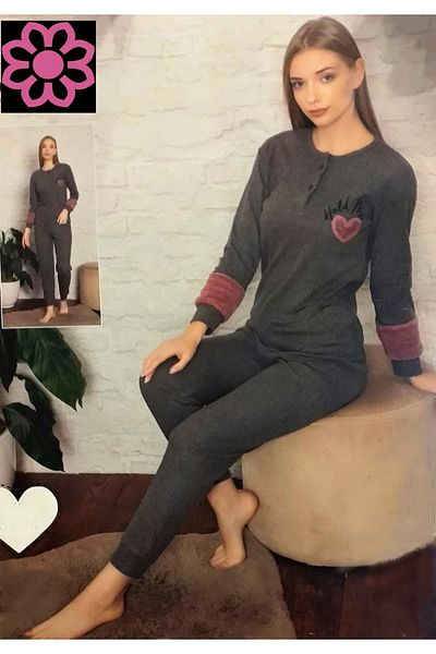 Zen Set pijama cu mânecă lungă din bumbac, antracit