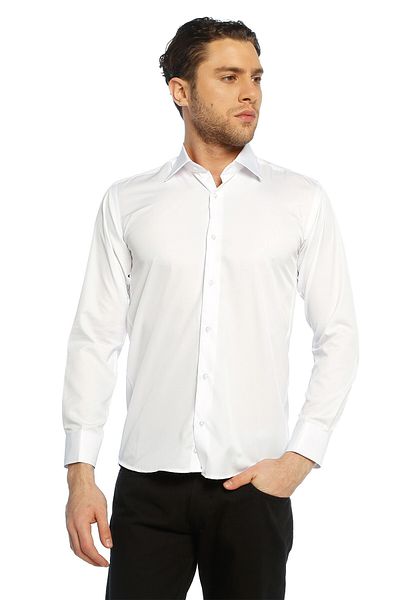 Dicotto Λευκό Micro υφασμάτινο μανικετόκουμπα Slim Fit μονόχρωμο ανδρικό πουκάμισο - 199-1