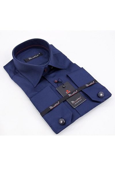 Dicotto Μπλε Navy Large Size Classic Cut Micro Fabric Ανδρικό πουκάμισο με μανικετόκουμπα - 190-12