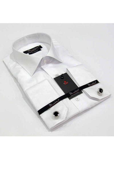 Dicotto Λευκό ανδρικό πουκάμισο 8 Drop Micro Fabric Slim Fit με μανικετόκουμπα - 197-1