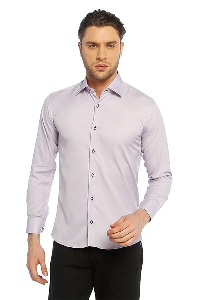 Dicotto Πουκάμισο Lilac Micro Fabric Slim Fit μονόχρωμο με μανικετόκουμπα - 201-3