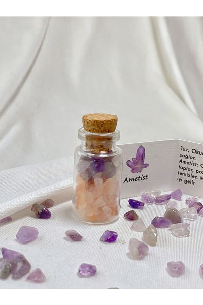 Atölye Merdiven Positive Energy Talisman Amethyst Stone And Salt Glass Bottle Home Energy Talisman