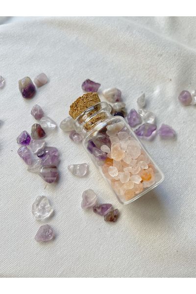 Atölye Merdiven Positive Energy Talisman Amethyst Stone And Salt Glass Bottle Home Energy Talisman