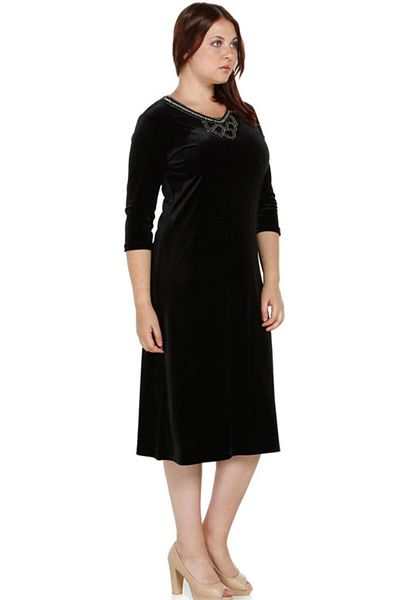 Nidya Moda Women's Black Floral Collar Velvet Evening Dress 4075S