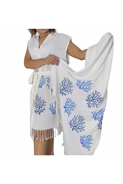 Nevin Acar Σετ μπουρνούζι και πετσέτα Peshtemal Blue Coral Kimona Peshtemal 2 τεμαχίων
