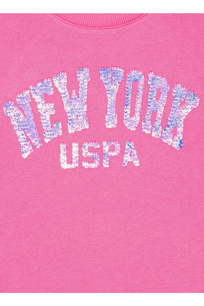 U.S. Polo Assn. Patterned Girl's Pink Sweatshirt Eyork