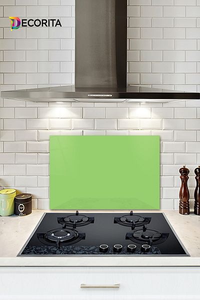Decorita Protector de spate pentru aragaz din sticla |   Culoare uni - Verde neon |   40 cm X 60 cm