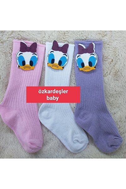 ÖZKARDEŞLER BABY جوارب للركبة للأطفال من اللباد فروي مطبوع رقميًا 3 قطع