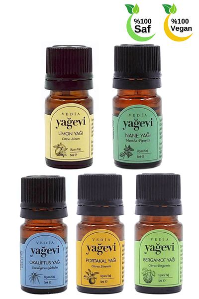 Yağevi 5x5 ml Bergamot Orange Lemon Eucalyptus Mint Essential Oil Set