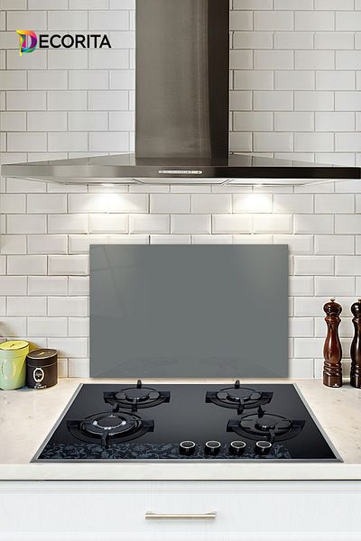 Decorita Protector de spate pentru aragaz din sticla |   Culoare uni - gri |   40 cm X 60 cm