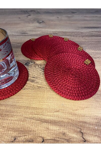 AYŞE SERHOŞOĞLU HOME DESİGN 6 Pieces Coasters, Candle Coasters, Jute Wicker Presentation Coasters, Wicker Table Decor, Machine Stitched