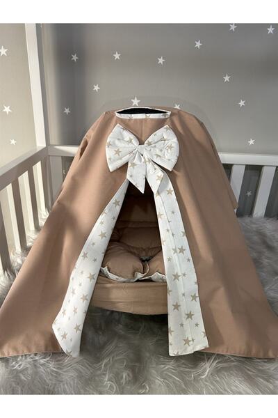 Genel Markalar Kahve Yıldızlı Tasarım Panço Model Puset Örtüsü Ve Puset Minderi