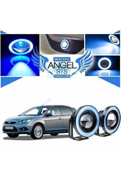 STS Oto Aksesuar Ford Focus 2,5 Uyumlu Universal Mercekli Led Angel Sis Farı 76mm Buz Mavi Renk