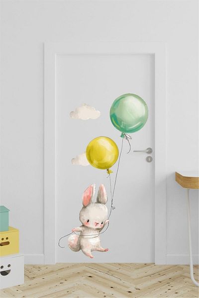 Piksel Grafik Autocolant pentru ușă cu balon iepure