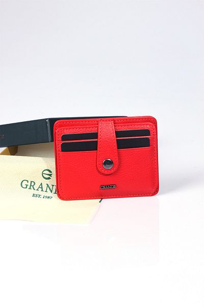 Grande 746 Genuine Leather Slim Card Holder Red with Paper Money Compartment