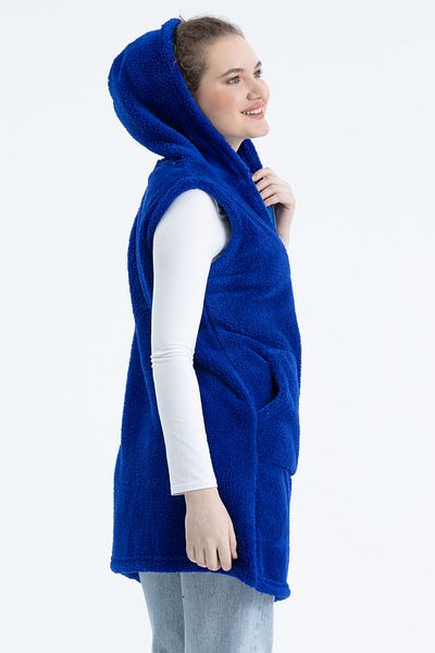 MODA VUSLAT Women's Saks Blue Long Zippered Fleece Vest